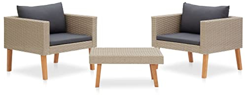 3-tlg. Garten-Lounge-Set mit Auflagen Poly Rattan Beige