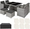 tectake® Lounge Möbel Set 4X Stühle, 4X Hocker, 1x Tisch, platzsparende Cube Aufbewahrung, Outdoor Rattan Gartenmöbel für Balkon, Garten und Terrasse, mit Abdeckung und Wechselbezügen - hellgrau