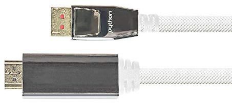 PYTHON Series Premium DisplayPort 1.4 an HDMI 2.0 Anschlusskabel - 4K / UHD @60Hz - Adapter-Kabel - 3-Fach Schirmung, Vollmetallstecker, vergoldet- KUPFERLEITER - Nylongeflecht - weiß, 2m