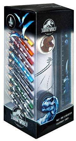Undercover JURP2254 - Mal- und Schreibturm mit Stiften, Block und viel Zubehör, Jurassic World, 25-teiliges Geschenkset