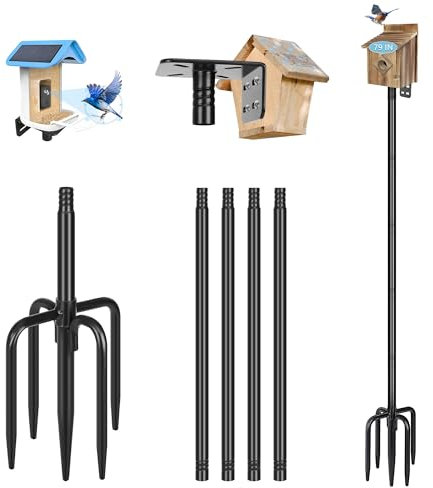 Gtongoko 80 Zoll Vogelhaus-Stangen-Set, robuste verstellbare Vogelfutterstation für den Außenbereich mit 5 Zinken Basis, universelles Montageset für Vogelhaus und Vogelfutterstation, Schwarz