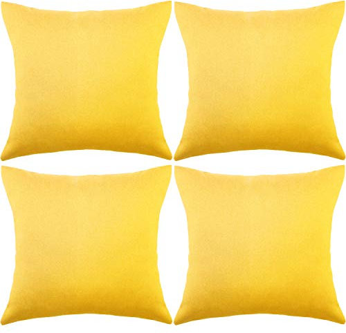 4 Stück dekorative wasserdichte Outdoor-Kissenbezüge, quadratisch, Terrasse, Balkon, Garten, wasserdichter Kissenbezug, PU-Beschichtung, Kissenhülle für Couch, Bett, Sofa, Zelt, 45,7 x cm (hellgelb)