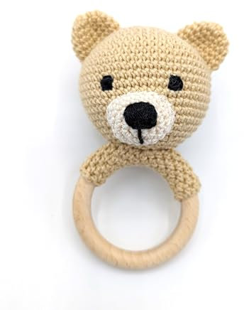 Rassel Teddy | Geschenk zur Geburt | Kuscheltier Teddy | Greifling Teddybär | Beißring Teddy | gehäkelter Teddy | Teddybär gehäkelt