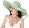 WSLCN Femme Chapeau de Soleil en Paille à Bord Large Capeline Pliable Plage Eté Anti-UV Décoration de Ruban Vert