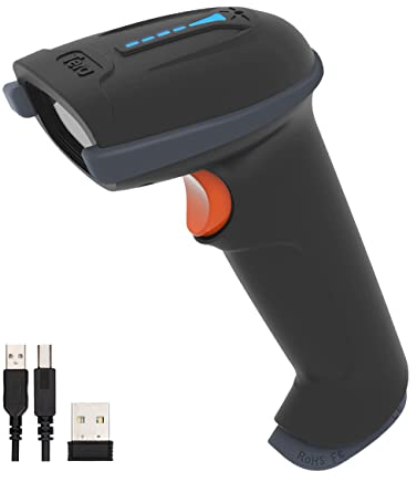 Tera Lecteur de Codes-Barres sans Fil avec Indicateur de Niveau de Batterie sans Fil 2,4 GHz et Filaire USB 2.0 Douchette 1D Rechargeable, Brevet de Conception : EU008489413, Modèle 5100