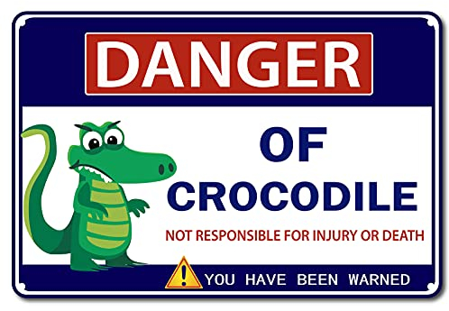 GORGECRAFT Krokodilschild KROKODILGEFAHR Metallschild Lustiges Türwarnschild Für Crocodile Park Man Cave Bar Yard Cafe Bar Wanddekoration, 12x8 Zoll