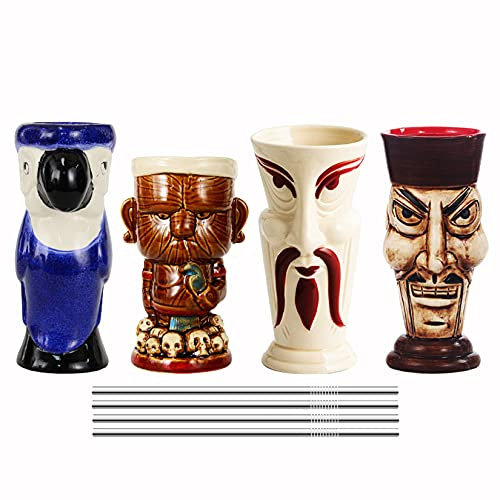 Vinbcorw Tiki gläser–Tiki Becher – cocktailgläser–Cocktail Set–Keramik Cocktailgläser–Hawaii deko –Tiki Bar–Partydekoration–Tiki Cocktail Party–Tiki Themed Parties–Halloween Parties.,A5