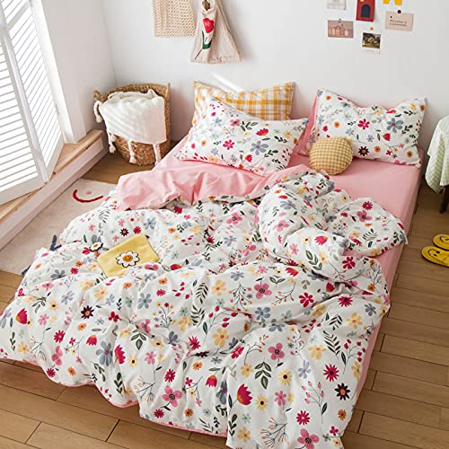 Yaofeiou Kinderbettwäsche 100x135cm 2TLG Baby Bettwäsche mit Rosa Blumen 100% Baumwolle Bettbezug mit Reißverschluss und Kissenbezug 40x60cm Weiß Rosa Bettwäsche Doppelseitiges Design