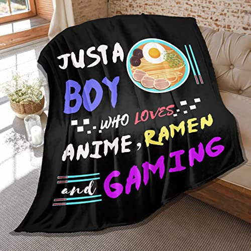 Ramen Throw Blanket Just A Boy Who Loves Ramen Anime and Gaming Blankets Soft Lightweight Flannel Quilts for Kids Men Games Noodle Food Lover Room Bed Sofa Chair Decoration Gift 50x40 Small for Kids