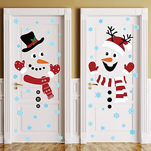 Censen 2 Stücke Weihnachten Aufkleber Dekorationen Winter Weihnachten Tür Klammern Abnehmbar Fensteraufkleber Saisonale Glastür Abziehbilder Weihnachten Schneemann Türaufkleber für Kühlschrank