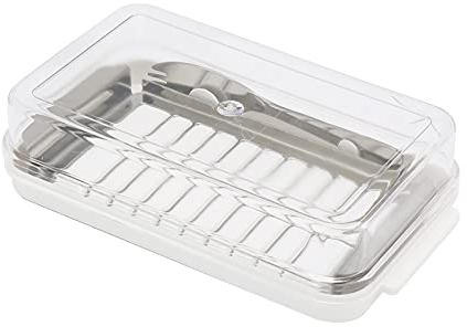 Rcipient pour Coupe-beurre, Soucoupe en Mtal en Acier Inoxydable avec Couvercle en Plastique Transparent Incassable, Contenant Beurre Couvert avec Couteau pour la Cuisine(#1)