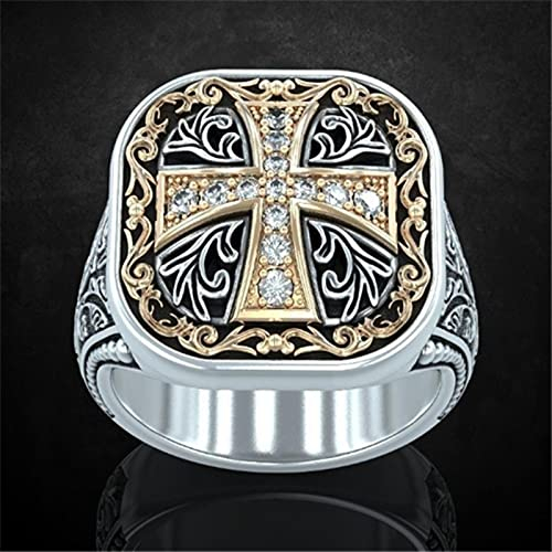 CXWK Vintage mittelalterliche Kreuzritter Tempelritter Kreuz Punk Siegelring männliche Ringe
