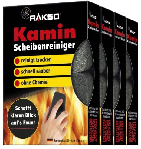 RAKSO Kaminscheibenreiniger - 8 Kaminglasreinger, 4x2 Stk. - Kaminreiniger Scheibe, Ofenglasreiniger, Kamin Scheibenreinigung, Kaminglas Reiniger, Ofenreiniger Kamin