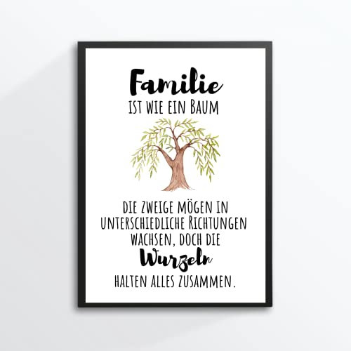 Din A4 Kunstdruck ohne Rahmen - Spruch - Familie ist wie ein Baum - Wurzeln - Herz Liebe Familie Glück Geschenk Druck Poster Bild