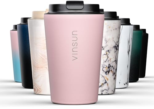 Vinsun Isolierbecher für kalte und warme Getränke 350ml - Trinkbecher Edelstahl Rosa - Eiskaffee/Kaffee/Tee - doppelwandig, auslaufsicher - Thermobecher to go (Auto, Reisen, Büro)