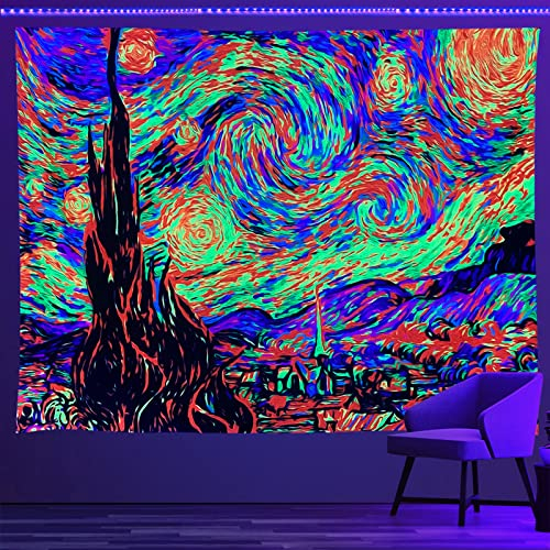 Psyhilar Van Gogh UV-Wandteppich, Schwarzlicht für Schlafzimmer, Schwarzlicht-Poster für Erwachsene und Jugendliche, Wandteppich (231.1 cm Bx180.3 cm H, XL)