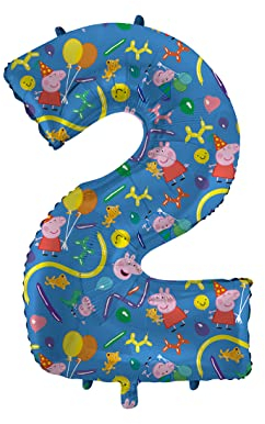 XXL Peppa Pig Folienballon * ZAHL 2 * als Deko für Kindergeburtstag und Party | 90cm | für Luft und Helium | Wutz George Kinder Geburtstag Ballon Dekoration Folienballons