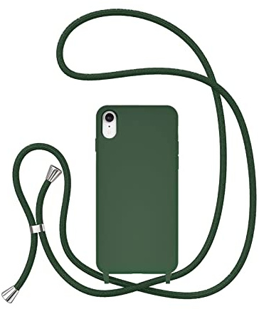 UEEBAI Crossbody Lanyard Phone case for iPhone XR, Silicone Phone Cover Necklace Cord Strap Soft Shockproof Protective Case - Dark Green