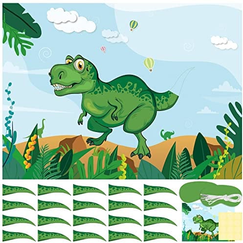 NEBURORA Pin The Tail on The Dinosaur mit 24 PCS Schwänze, Dinosaurier-Thema Partyspiele für Kinder Dino Geburtstag Weihnachten Party Supplies