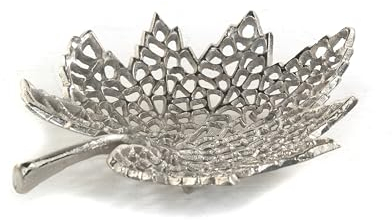 Deko Schale Leaf | Metall, Silber, 2 Größen | Schale im Blatt Design, Servierschale, siberne Blattschale | Muster: klein