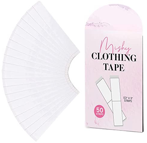 Mishy UK: Nastro in tessuto alla moda (50 strisce) – Nastro biadesivo per abbigliamento, per nascondere le cinghie del reggiseno e fissare le cime, Trasparente, Taglia unica