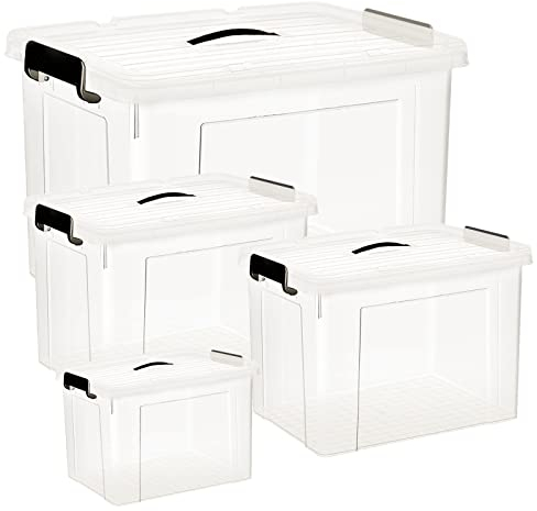 Plastic Storage Box with Lid,40L*2+ 25L*1+ 80L*1 Large Storage Boxes Clear Stackable Storage Bin with Latching Buckles for Home and Office