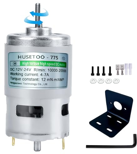 HUSETOO Motore DC 775 Motore DC 12 V Motore DC ad alta coppia Max 20000 RPM Cuscinetti a sfere Doppi Ruote di potenza silenziose Motore DC Aggiornamento (con staffa) (motori ad albero D)