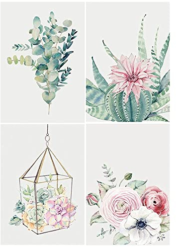 DCIDBEI Diamond Painting 4er Set 30x40cm Diamond Painting Kinder Mädchen Blumen Kaktus Saftige Pflanze Diamant Painting Bilder Diamond Painting Eukalyptus Malen Nach Zahlen 5D Diamant Painting Blumen