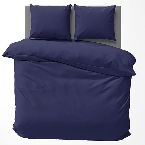 Visaggio Bettwäsche 155x200 cm Baumwolle Uni Bettbezug Garnitur Set Einfarbig Blau