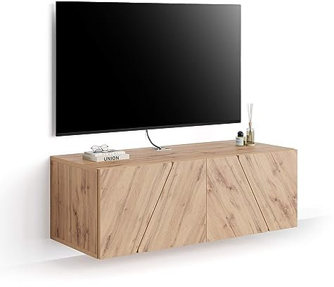 Mobili Fiver, Wandmontiertes TV-Möbel Emma mit Türe, Rustikale Eiche, Made In Italy