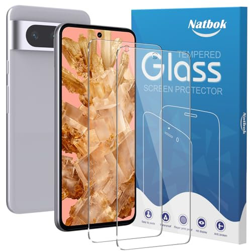 Natbok 2 Piezas Protector de Pantalla para Google Pixel 8,Dureza 9H,Antihuellas,Sin Burbujas,0.33mm Ultra Transparente Premium Cristal Vidrio Templado para Google Pixel 8