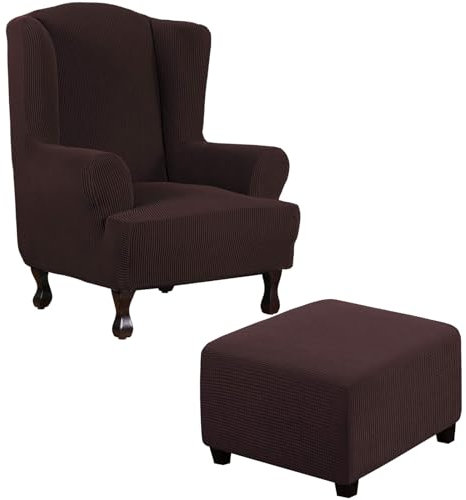 Thdsubb Ohrensessel Überzug Sesselbezug Sessel Sessel-Überwürfe Tiger Stuhlbezug Ottomane Schonbezug Hockerüberzug Husse Für Fußhocker (Braun,Ohrensessel+Quadrat XL)