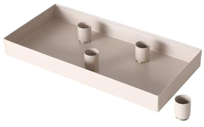 Bandeja de metal para velas de 30 x 15 cm, con 4 soportes magnéticos para velas de varilla, color beige