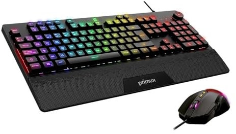 Primux Pack Gaming GT-560 de Teclado y ratón | Teclas programables, Multimedia y con tecnología Anti-ghosting | Ratón con Ocho Botones y sensibilidad Ajustable hasta 10.000DPI | Retroiluminación RGB