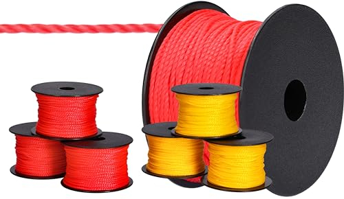 ToolSpace 6X Maurerschnur Bauschnur - 50m x 1.6mm - 3X Rot, 3X Gelb - Polypropylen-Seide - Richtschnur - Lotschnur - Stärke Pflasterschnur - langlebig & reißfest - Maurerschnur für Wasserwaage