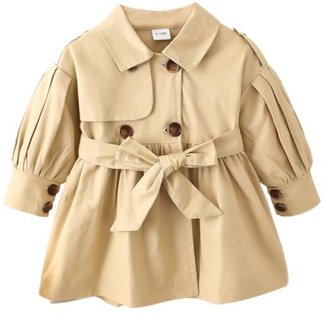Acuryx Giacca a Vento da Bambina Bimba Doppio Petto con Fiocco Cintura Manica Lunga Cappotto Trench Neonata Elegante 12-18 Mesi