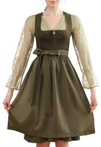 Dirndl Damen midi Lang Dirndl Grün Trachtenkleid Trachtenrock Dirndl-Komplettsets Trachtenmode Trachten Damen mit 3 Teilig Schürze Dirndlbluse Oktoberfest Dresses Dirndlkleid 38