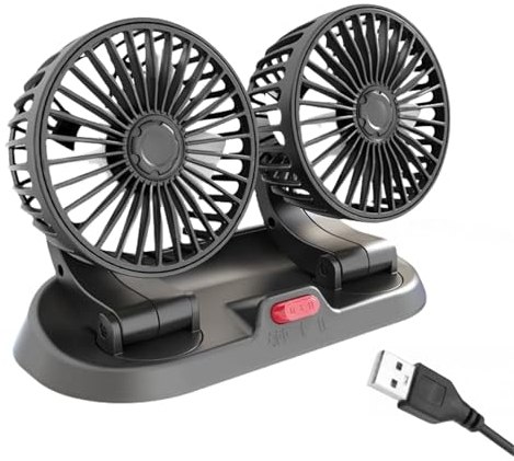 CARKOOL 12-24V Ventilator für Auto 2 Geschwindigkeiten USB Ventilator mit Starkem Luftstrom 360° Drehung Schwarz Armaturenbrett Halterung für Auto/Bus/LKW/Pickup 16.0 cm D x 10.0 cm W x 13.0 cm H