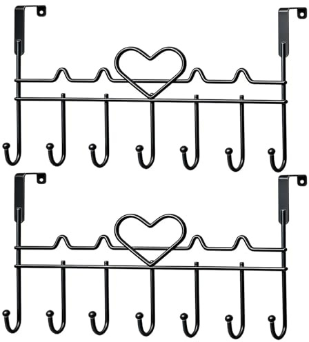WBDXWB Over The Door Hook, Over Door Hanger for Coat, Towel, Bag, Robe (2 Pack, Black)
