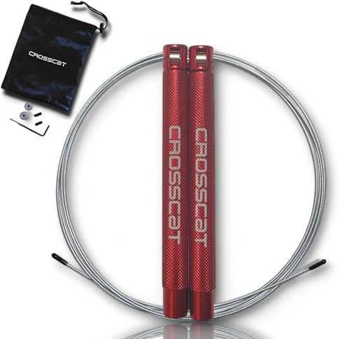 CATGRIPS Fast Cross Training Jump Rope, Professional Aluminum Speed Rope, Lightweight Skipping Rope for Adults for Boxing and Functional Fitness, Includes Replacement Parts and Carry Bag (Red)