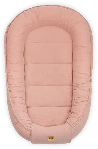 PIMKO Babynest Babynestchen für Baby Kuschelnest Babykokon für Säuglinge und Neugeborene Nestchen 60 x 90 cm 100% Baumwolle Musselin - Rosa