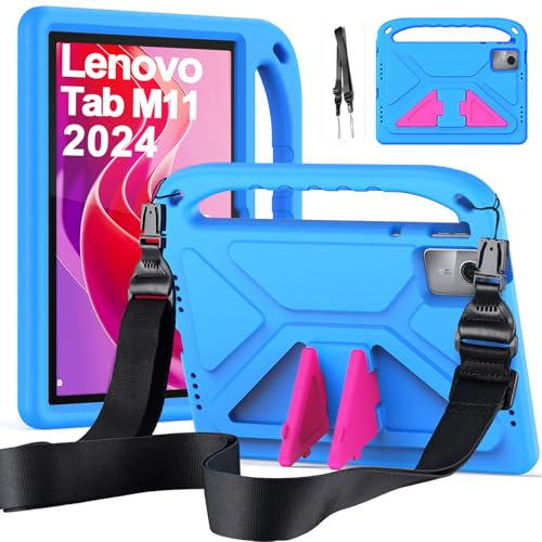 RollinCase Custodia per Lenovo Tab M11 (TB-330FU/TB-331FC) 2024 11 Pollici, Leggera Antiurto Cover per Bambini con Cavalletto e Spallacci per Lenovo Tab M11, Blu