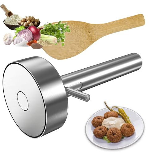 Arazooyi Falafel - Cuchara profesional de acero inoxidable con agujero, cuchara profesional para hacer falafel con espátula, herramienta para hacer falafel de acero inoxidable, segura para alimentos y