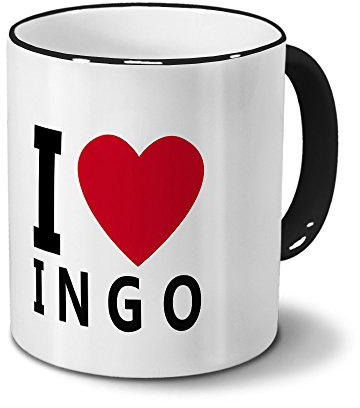 printplanet Tasse mit Namen Ingo - Motiv I Love Ingo - Namenstasse, Kaffeebecher, Mug, Becher, Kaffeetasse - Farbe Schwarz