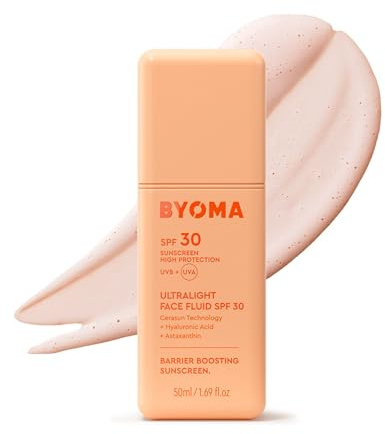 BYOMA SPF 30 Face Fluid, Ultra-Lightweight Facial Sunscreen (50ml) | Antioxidant-Rich SPF Moisturiser, Non-Greasy, No White Cast Formula, Provides a Luminous Finish for All Skin Tones