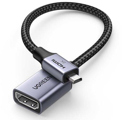 UGREEN Adaptateur Micro HDMI vers HDMI 2.1 8K 60Hz 4K Bidirectionnel Câble Mâle vers Femelle 48Gbps eARC HDR VRR ALLM Compatible avec PS5 4 Xbox Series X Raspberry Pi 5 Caméra PC Moniteur 25cm