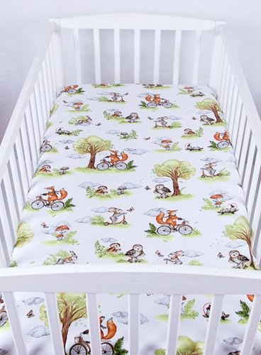 BABYLUX Baby Spannbettlaken für Kinderbett - 100% Baumwolle,60x120 / 70x140 cm weich und bequem, passend für alle Standardmatratzen, (132. Fuchs, 70x140cm)