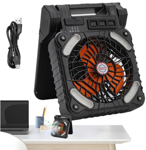 Portable Solar Fan, Solar Camping Fan - Battery Operated Solar Fan for Camping - Portable Rechargeable Desk Fan 10000mAh with 4 Wind Speeds and 3 Levels of Wind