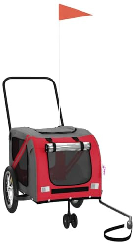 vidaXL Fahrradanhänger Hunde Rot und Grau Oxford-Gewebe und Eisen, Radanhänger, Hundeanhänger, Anhänger Fahrrad, Fahrradanhänger, Hundefahrradanhänger