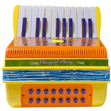 Mini 20 Key 16 Bass Akkordeon ABS Material Leichtes Akkordeon Einfach zu lernen für Anfänger Bühne Performance Musikinstrument Weihnachts Gelbblau 25x12x27cm (Gelb)